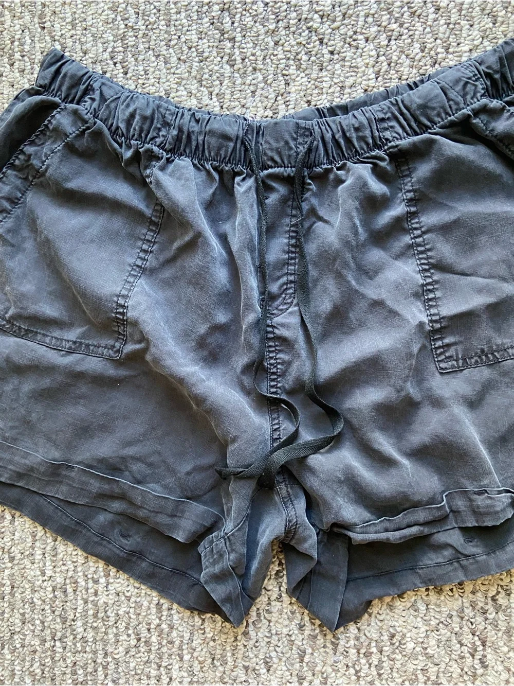 Workshop Republic Tencel Drawstring Shorts With Pockets Black Cuffed